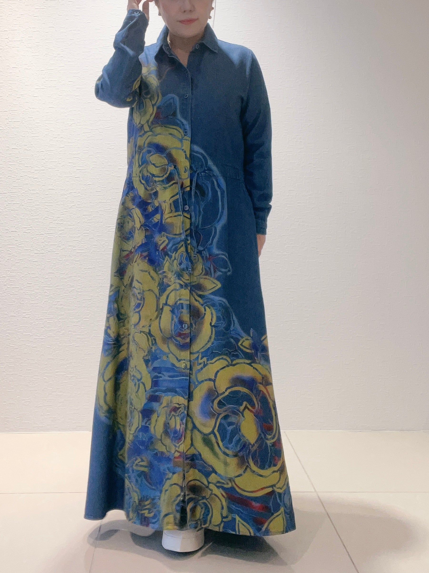 YOKANG ワンピース デニム デニムシャツワンピース バラ柄・トケイソウ柄 月桃柄 – YOKANG