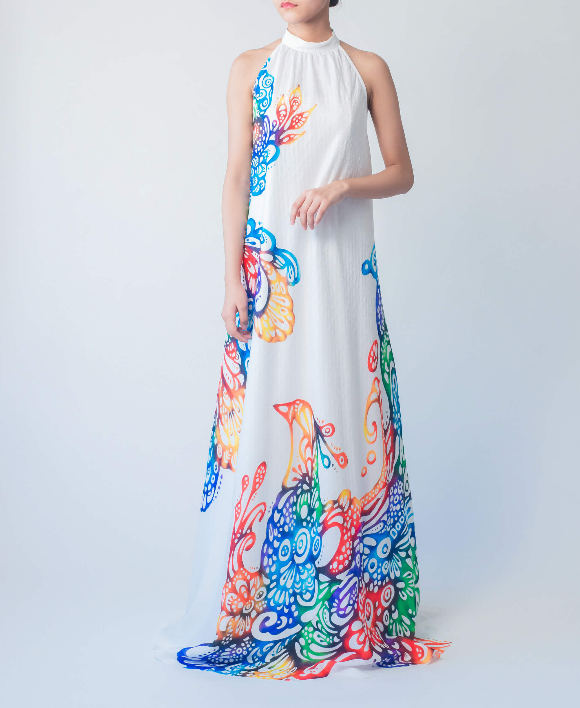 ホルターネックロングドレス Pokke鳳凰カラフル – YOKANG