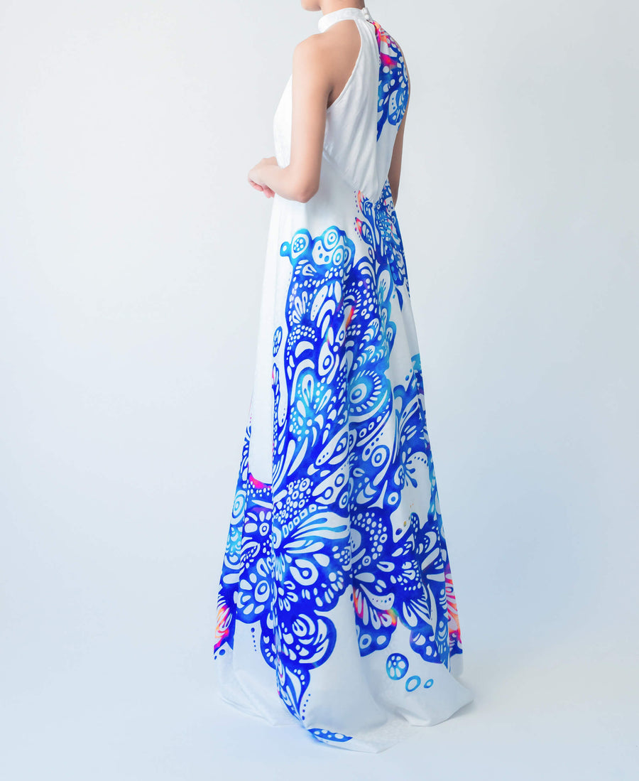 ホルターネックロングドレス Pokke鳳凰ブルー – YOKANG